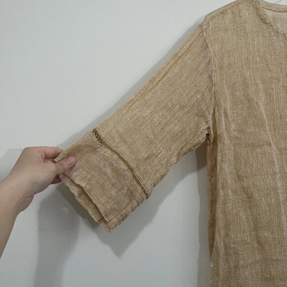 J. Jill PureJill Open Weave Linen 3/4 Sleeve Boxy Top S Petite Lagenlook Beach - Picture 3 of 10